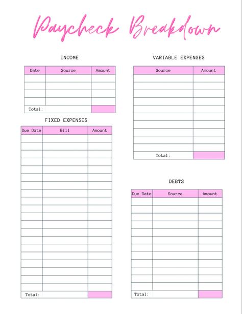 Paycheck Breakdown Template  Perfect for budgeting and cash stuffing  Digital Download - No refunds  NO physical item will be shipped Paycheck Breakdown Template, Pay Check Budget, Paycheck Budget Printables, Paycheck Planner, Debit Card Design, Budgeting Template, Expense Tracker Printable, Free Budget Printables, Budgeting Ideas