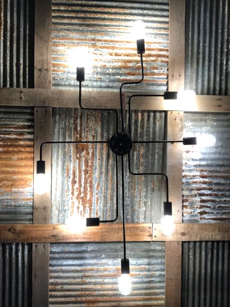 Galvanized Corrugated Metal Wall, Reclaimed Tin Ceiling, Galvanized Steel Backsplash, Corrugated Tin Wall, Old Tin Walls, Shiplap And Tin Wall, Tin Walls Rustic Kitchen, Tin On Walls Ideas, Corrugated Tin Backsplash