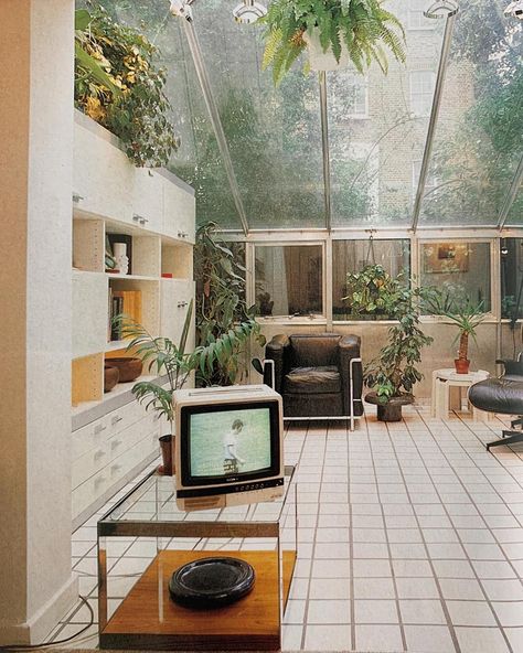 ◾️The 80s Interior◾️ on Instagram: ““The design brief of this sloping roofed extension to a mews house in north London was to provide additional space associated with the…” 1980s Interior, 90s Interior, 70s Interior Design, 80s Interior Design, 80s House, 80s Home, 80s Interior, 70s House, 70s Interior