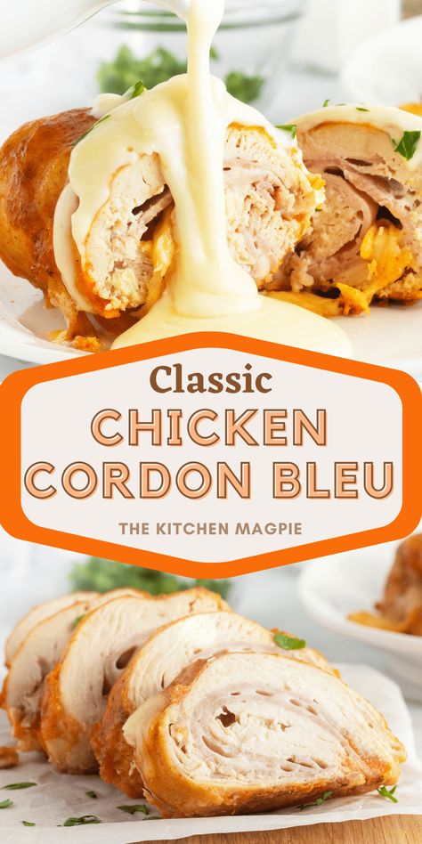 This Chicken Cordon Bleu is made even more delicious with its perfectly paired white wine sauce. You will love it so much, you may even make double the sauce! Entrees For Dinner Party, Chicken Cordon Bleu Sauce Recipe, Chicken Cordon Blue Recipes, Cordon Blue Sauce, Dijon Sauce For Chicken Cordon Bleu, Sauce For Chicken Cordon Bleu, Chicken Cordon Bleu With White Wine Sauce, Chicken Cordon Blue Sauce, Chicken Cordon Blue Sauce Recipes