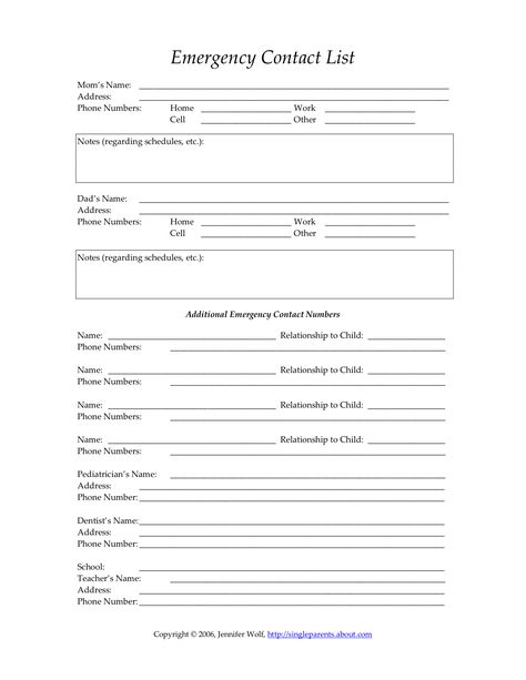 Keep your child's emergency contact form up-to-date! Use this printable form and keep an extra on hand to share with your babysitter, too. Contact Card Template, Daycare Printables, Daycare Contract, Emergency Contact Form, Daycare Business Plan, Emergency Contact List, Home Childcare, Home Day Care, Printable Forms