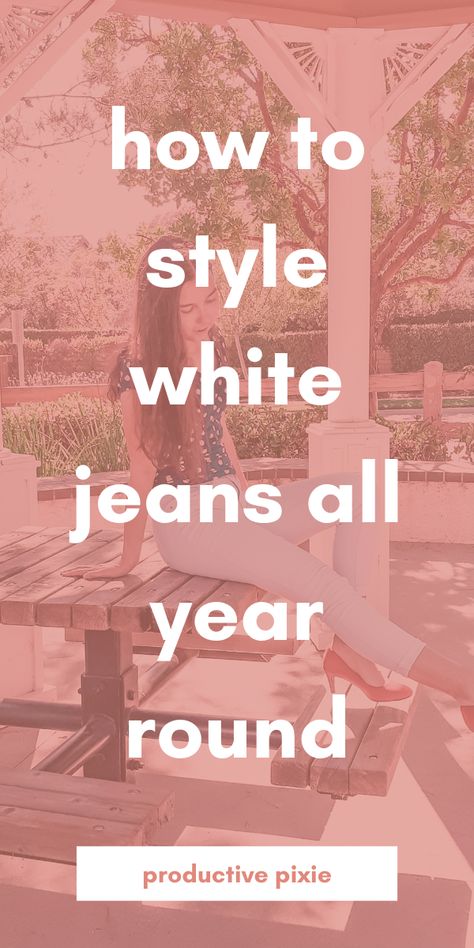 White jeans outfit ideas. White jeans outfit fall. White jeans outfit for winter. Outfit ideas for white jeans that you can wear for spring, summer, fall, and winter! White Jeans Outfit Classy Chic, How To Wear A White Jean Jacket, White Jeans Winter Outfit Casual, Chic White Jeans Outfit, White Blouse Jeans Outfit Classy, Ivory Jeans Outfit Fall, White Jeans Navy Top Outfit, White Jean Outfits Fall, White And Red Shirt Outfit