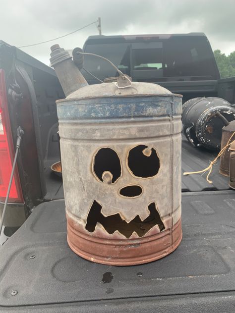 Vintage gas can with jack-o-lantern face Gas Can Jack O Lantern, Vintage Gas Can, Rustic Halloween, Jack O Lantern Faces, Gas Cans, Jack O, Jack O Lantern, Fall Halloween, Metal Art