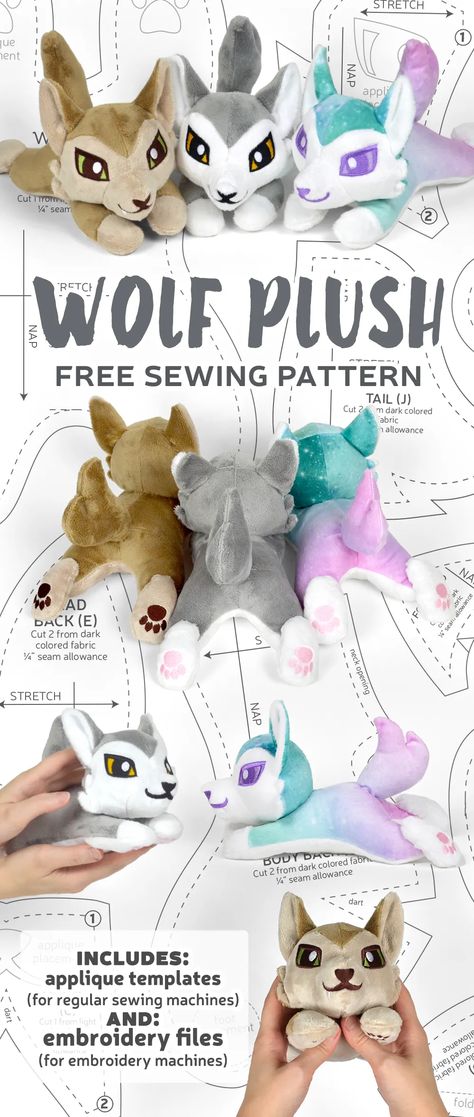 Free Pattern Friday! Wolf Plush – Sew Desu Ne? Plushies Diy Pattern Free, Wolf Doll Pattern, Easy Free Stuffed Animal Patterns, Free Toy Sewing Patterns Templates, Sew Desu Ne Free, Plush Dog Sewing Pattern, Plush Free Sewing Pattern, Fun Sewing Patterns Free, Dog Plush Pattern Free Sewing