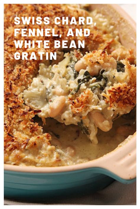 White Bean Gratin, Fennel Gratin, Vegetarian Casserole Recipes, Swiss Chard Recipes, Quick Easy Healthy Meals, White Bean Recipes, Chard Recipes, Fennel Recipes, Vegetarian Casserole