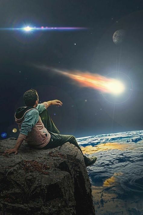 Sitting On A Cliff, A Person Sitting, Edge Of A Cliff, Space Art Gallery, Disney World Christmas, Imagination Art, Portraiture Photography, Man Sitting, Iphone Wallpaper Photos