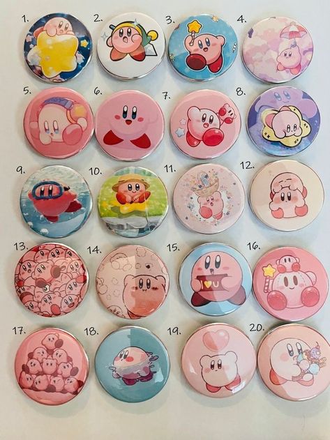 Kirby Kitchenware, Kirby Pajamas, Kirby Gifts, Kirby Crafts, Button Ideas Pins, Kirby Accessories, Kirby Merchandise, Kirby Room, Button Pins Aesthetic