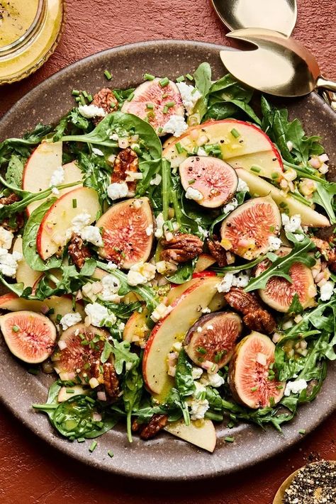 Fig & Goat Cheese Salad | The Modern Proper Salad With Figs And Goat Cheese, Salads Photography, Elegant Salads, Fried Goat Cheese Salad, Fig Salad Recipes, Fig And Goat Cheese, Fig Goat Cheese, Winter Appetizers, 22nd Bday