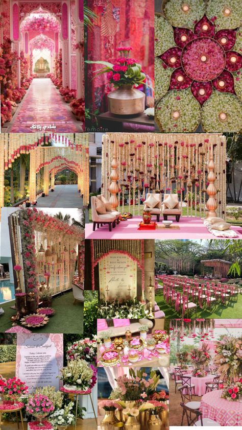 The Perfect blend of Pink & White for Modern Indian Wedding Pink Theme Haldi Decor, Haldi Decoration Ideas Pink, Indian Wedding Venue Decorations Indoor, Colourful Indian Wedding, Aesthetic Indian Wedding Decor, South Indian Wedding Theme, Theme Wedding Ideas Indian, Indian Wedding Colour Themes, Indoor Reception Decor