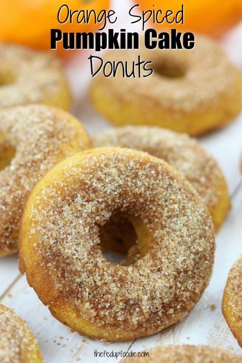 Really fun donut for Halloween. Super easy and delicious. Flavor combinations are wonderful!  #TheFedUpFoodie #DonutRecipe #PumpkinDonutsRecipe #CinnamonSpice #DonutsRecipeEasy #HalloweenDessert #PumpkinDonutsBaked https://www.thefedupfoodie.com Pumpkin Cake Donut Recipe, Pumpkin Donuts Baked, Pumpkin Doughnuts, Cake Donuts Recipe, Small Batch Baking, Pumpkin Spice Donut, Sugar Pumpkin, Homemade Donuts, Baked Donuts