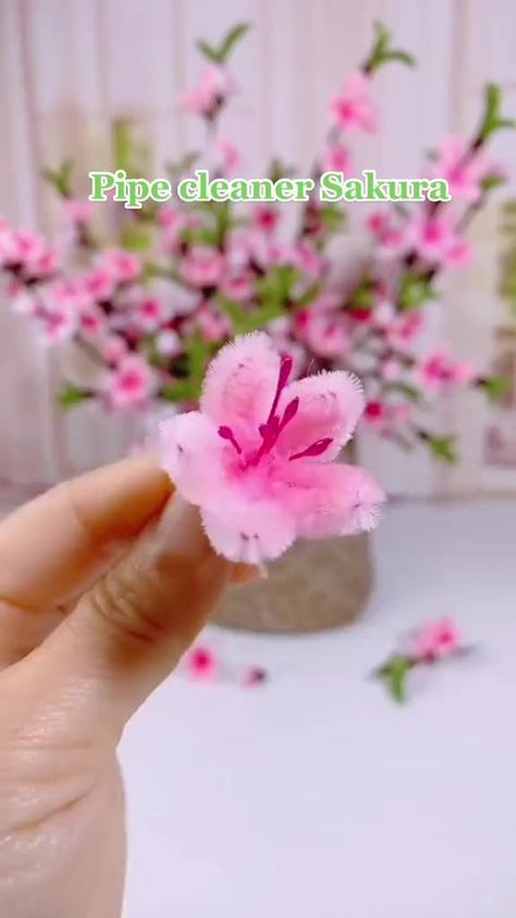 Creative Tiktok, Ribbon Flowers Diy, Pipe Cleaner Flowers, Sakura Flowers, Diy Pipe, Pipe Cleaner Crafts, Handmade Flowers Fabric, Flower Craft, Handmade Flowers Paper