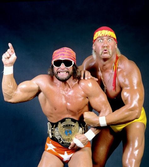 The Mega Powers - Hulk Hogan & Macho Man Randy Savage Famous Wrestlers, Wwf Superstars, Randy Savage, Macho Man Randy Savage, Wrestling Gear, Watch Wrestling, Professional Wrestlers, Wrestling Stars, Wwe Legends