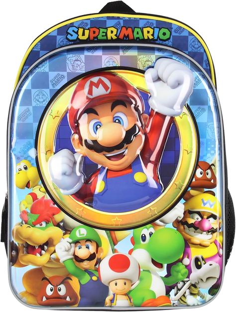 OFFICIALLY LICENSED Nintendo Super Mario Bros Product From Bioworld. Bioworld Merchandising has worked with Nintendo to bring you this great molded iridescent backpack. 16" Backpack With Padded Back & Adjustable Shoulder Straps. Zippered Main Compartment, Zippered Pocket, Two Side Mesh Pockets. The water bottle compartment will fit most plastic and stainless steel containers. The molded iridescant front helps you stand out from your friends. Princess Peach Bowser, Wario Waluigi, Bentgo Kids, Classic Characters, Stainless Steel Containers, Mario Luigi, Nintendo Characters, Super Mario Art, Mario Art