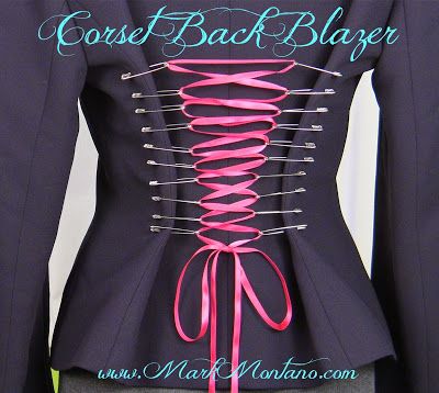 Mark Montano: Corset Back Blazer DIY Made with Safety Pins! Slash Shirts, Rocker Clothes, Clothing Tricks, Goth Festival, Diy Corset, Goth Clothes, Festival Costume, Cut Hoodie, Girls Costumes