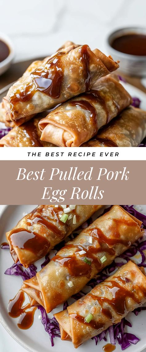 Image for Best Pulled Pork Egg Rolls Pull Pork Egg Rolls, Egg Rolls Pork, Pork Egg Rolls Recipe, Pulled Pork Egg Rolls, Pork Egg Roll Recipes, Pulled Pork Salad, Pull Pork, Lite Recipes, Best Pulled Pork