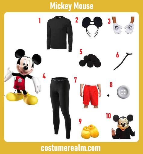 Transform Into Mickey Mouse: A Halloween Costume Guide Mickey Mouse Costume Diy, Mouse Costume Diy, Diy Mickey Mouse Costume, Mickey Mouse Halloween Costume, Diy Mickey Mouse, Mickey Mouse Slippers, Mickey Mouse Gloves, Disney Icon, Disney+ Icon