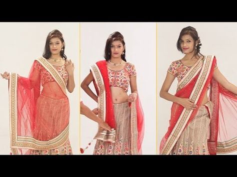 How To Wear Lehenga Saree To Look Slim Step By Step – 5 Gorgeous Ways To Drape Lehenga Dupatta - YouTube Ways To Drape Lehenga Dupatta, Saree Step By Step, Plain Lehenga, Drape Lehenga, Plus Size Lehenga, Indian Scarf, Drape Sarees, Old Souls, Choli Dress