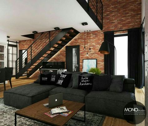 Brick Living Room, Brick Interior, Loft Interior Design, Loft Interiors, Industrial Interior Design, Loft Decor, Loft House, Loft Design, Industrial House