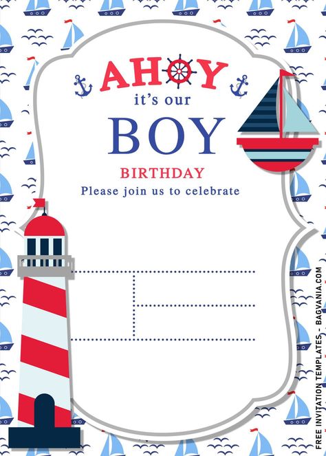 11+ Nautical Themed Birthday Invitation Templates For Your Kid’s Birthday Bash | FREE Printable Birthday Invitation Templates - Bagvania Nautical Invitation Template, Divine Women, Nautical Birthday Invitations, Sailor Birthday, Ocean Classroom, Sailor Theme, Nautical Invitations, 1st Birthday Invitation Template, Nautical Birthday Party