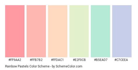 Pastel rainbow colors Pastel Rainbow Color Pallete, Pastel Orange Colour Palette, Microsoft Color Palette, Colorful Pastel Color Palette, Sherbert Color Palette, Pantone Pastel Palette, Rainbow Pastel Color Palette, Google Color Palette, Color Palette 7 Colors