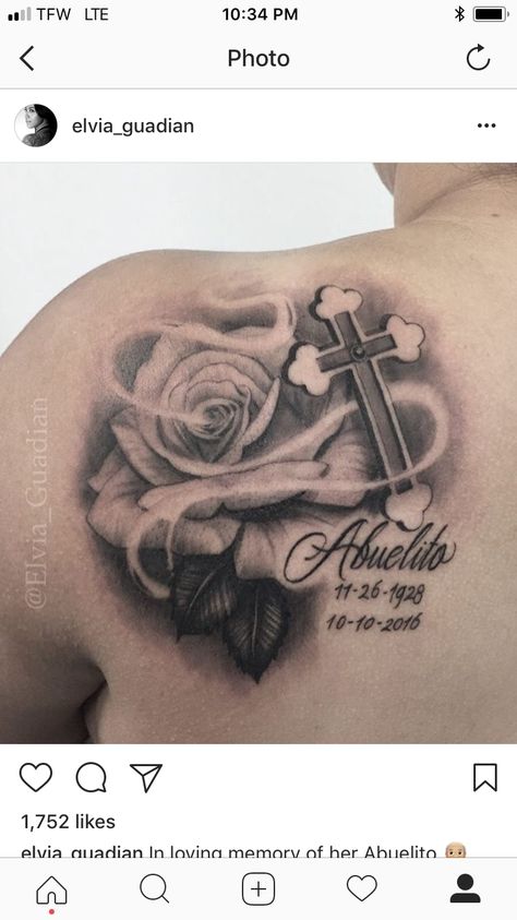 Rose Flower Cross Crucifix Dates  Rest In Peace  Rip Rip Grandma Tattoos, Rip Tattoos For Dad, Traditional Chicano Tattoos, Lettrage Chicano, Rip Tattoos For Mom, Grandma Tattoos, Chicanas Tattoo, Rip Tattoo, Peace Tattoos