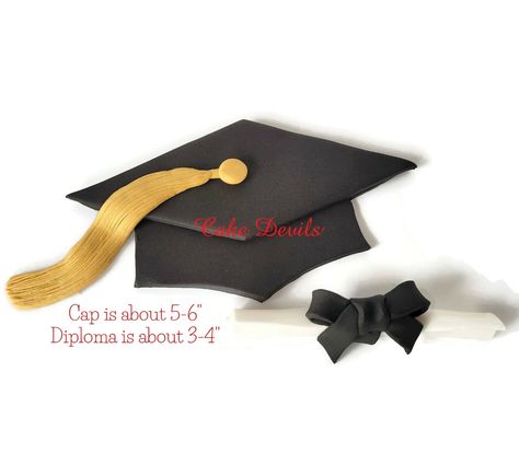 Flat Fondant Graduation Cap and Diploma Edible Fondant Cake Toppers and Decorations Fondant Graduation Cap, Graduation Cap Cake Topper, Graduation Cap Cake, Grad Cakes, Mortar Board, Cap Cake, Boy Graduation, Graduation Cake Toppers, Hat Cake