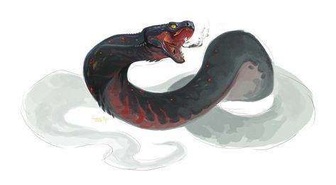 Fire Snake, Snake Art, Fantasy Creatures Art, Mythical Creatures Art, Creature Concept Art, S K, Discord Server, Blog Website, Wildlife Art