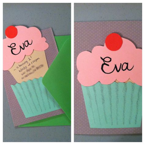 Cupcake Einladung                                                       … Cupcake Invitations, Birthday Cards Diy, Cupcake Party, Diy Birthday, Diy Cards, Homemade Cards, Kids Birthday Party, First Birthday, Diy For Kids