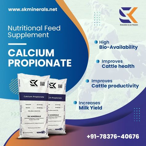 Nutritious Feed Supplement for Cattle- Calcium Propionate - High Bioavalibity - Improves cattle health - Improves cattle productivity - Increases milk yield Get calcium propionate feed grade bulk orders at reasonable prices! 📞 078376 40676 #calciumpropionate #cattlefeed #skminerals #skmadditives #skm #feedsupplements #cattlehealth Cattle Feed, Pie Chart, Milk, Nutrition, Health