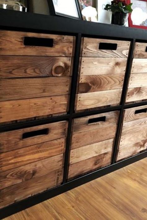 #ikeahack mti Stil :-) Diy Kallax, Ikea Boxes, Ikea Kallax Shelf, Kallax Hack, Diy Furniture Building, Ikea Kallax Hack, Shelf Decor Bedroom, Kallax Shelf, Ikea Shelves