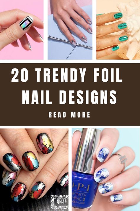 20 TRENDY FOIL NAIL DESIGNS Nails In Memory Of Someone, White Nails With Foil Flakes, Nail Designs With Foil, Fall Foil Nails, Nail Foil Art, Pink Foil Nails, Round Nail Designs, Foil Nail Designs, Short Round Nails