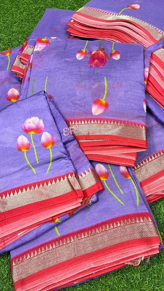 Pure Handloom Mangalagiri Silk Sarees With Colourful Floral , Lotus & Pichwai Digital Printed Designs and Weaving Borders..With Blouse 🌷*Multiples Available *  🌷Note : No return and No exchange for Color Variations and Feel of Fabrics. Colours may vary in real due to Monitor or mobile screen resolutions. Zari Foldings and Thread Outcomes are not Considered as Damage. Price:4500+ship To Buy, click here or Whatsapp image to chat directly with us: Whatsapp on+ 9... Mangalagiri Saree Blouse Designs, Mangalagiri Digital Print Sarees, Mangalagiri Sarees, Mobile Screen, Printed Sarees, Saree Blouse Designs, Saree Blouse, Blouse Designs, Silk Sarees