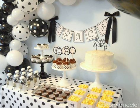 Birthday "Black & White Polka Dot Party" | Catch My Party Polka Dot Party Theme, Parisian Birthday Party, Birthday Survival Kit, Polka Dot Decor, Polka Dot Theme, Polka Dot Birthday, Polka Dot Party, Beautiful Cupcakes, Theme Party Decorations