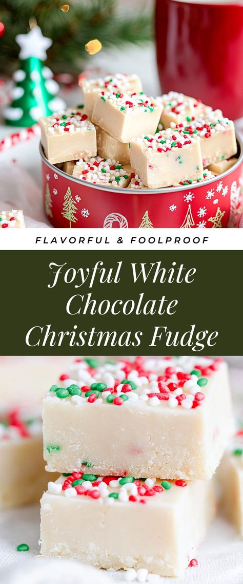 Image for Joyful White Chocolate Christmas Fudge Christmas Candy With White Chocolate, White Chocolate Candy Cane Fudge, White Chocolate Sweets, White Chocolate Almond Fudge, Fudge Recipes White Chocolate, White Chocolate Christmas Fudge, White Chocolate Sugar Cookie Fudge, White Chocolate Fudge Condensed Milk, White Chocolate Christmas Candy