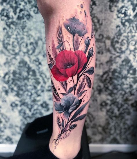 10+ Best Poppy Tattoo Designs You'll Love Flower Poppy Tattoo, Poppy Tattoo Sleeve, Black Poppy Tattoo, Watercolor Poppy Tattoo, Tattoos Lotus, Red Poppy Tattoo, Ankle Tattoo Ideas, Different Styles Of Tattoos, Lotus Tattoos