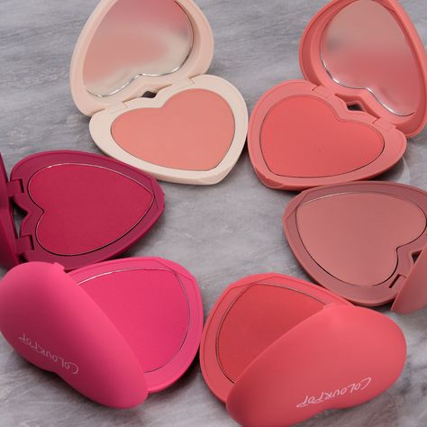 ColourPop Valentine's Day 2022 Collection launches today at 10AM PT! The collection includes six powder blushes, six cream lipsticks, one body highlighter, and one eyeshadow palette, which you'll find swatched here. Color Pop Makeup Products, Color Pop Blush, Blushes Aesthetic, Colourpop Blush, Pop Makeup, Blush Collection, Colourpop Makeup, Colourpop Cosmetics, Lip Swatches