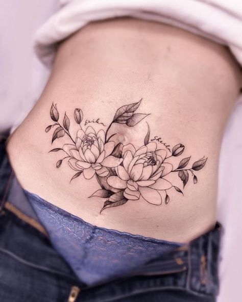 Cute Belly Tattoos, Tattoos After Pregnancy, Belly Tattoo Ideas, Tattoos For Women Butterfly, C Section Scar Tattoo, Belly Tattoos For Women, Lower Stomach Tattoos For Women, Belly Button Tattoos, Lower Belly Tattoos