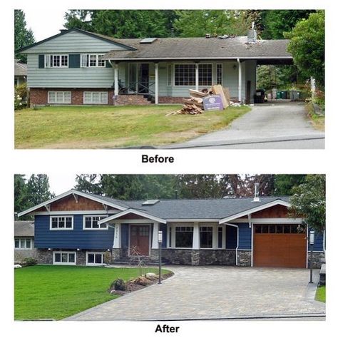 4 Level Split Exterior Remodel, Split House Exterior, Side Split House Exterior, Ranch Remodel Exterior, Split Level House Remodels, Split Level Remodel Exterior, Split House, Split Level Exterior, Raised Ranch Remodel