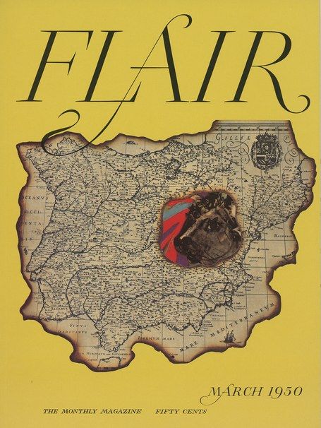 Flair Magazine, March 1950 Saul Steinberg, Fifty Cent, Tennessee Williams, Look Magazine, Eleanor Roosevelt, Bold Typography, Detailed Map, Literature Art, Mid Century Modern Art