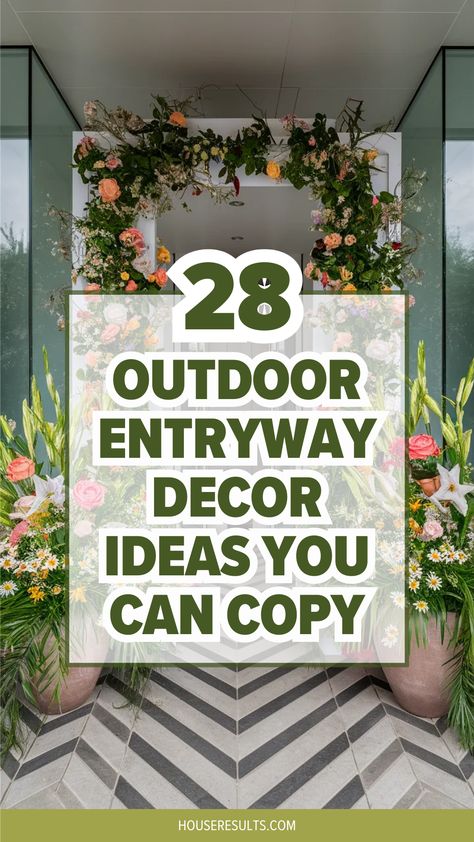 🌷🪴 From plants to pathways, copy these entryway ideas for a stunning entrance! #GardenPath #EntrywayGoals #HomeAndGarden Plants At Entrance Door, Home Entrance Garden Ideas, Plants Either Side Of Front Door, Front Door Trees Entrance, Entryway Garden Ideas, Front Entryway Decor Exterior, Front Entrance Landscaping Entryway, Boho Front Entryway, Entry Patio Ideas Entrance