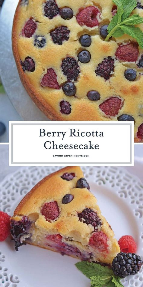 Homemade Cheesecake Recipe, Homemade Cheesecake Recipes, Fruit Cheesecake, Ricotta Cheesecake, Ricotta Recipes, Homemade Cheesecake, Frozen Berries, Cheesecake Recipe, Ricotta Cheese