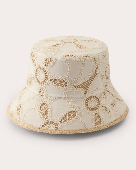 Lizette Embroidered Bucket Hat Embroidered Crochet, Embroidered Bucket Hat, Helen Kaminski, Crochet Overlay, Large Hobo Bag, Flower Motifs, Shades Of Beige, Beauty Clothes, Cream And Gold