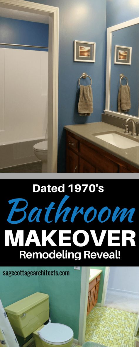 We updated a 1970's yellow bathroom. See the after pictures and get the details. 1970s Bathroom Remodel, Yellow Bathroom Tiles, 1970s Bathroom, Rustic Farmhouse Interior, Remodeling Bathroom, Yellow Bathroom, Bath Renovation, Home Remodeling Diy, Harvest Gold