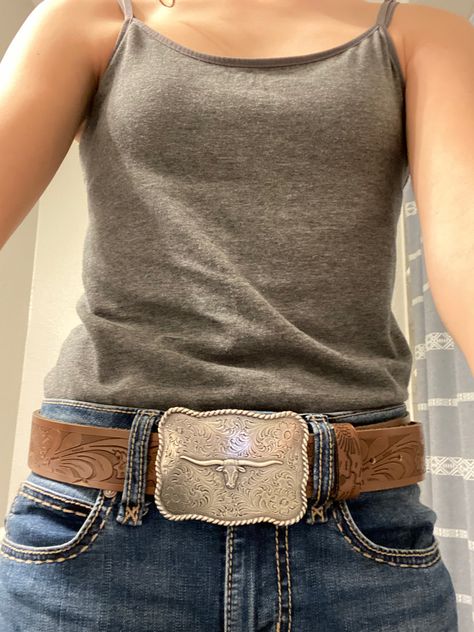 Western Tank Top Outfit, Belt Buckle Outfits, Country Girl Belts, Southern Belle Outfit, Western Tank Tops, Belle Outfit, Smooth As Tennessee Whiskey, Buckle Outfits, Western Wear Outfits