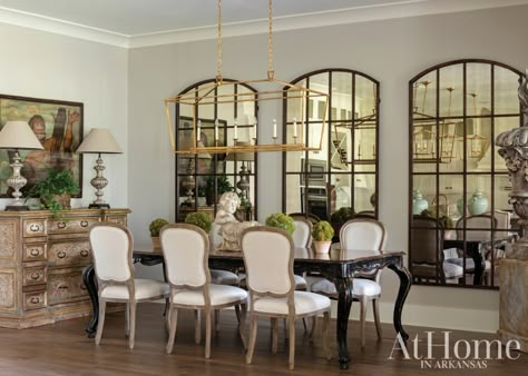 Designer Jayson Cain helps a Conway couple bring timeless character to their home Mirrors In Dining Room, Dining Room With Mirror, Room With Mirror, Mesa Living, Table Farmhouse Decor, Lakeview House, Living And Dining Room Ideas, Dining Room Mirror, Dining Room Decor Traditional