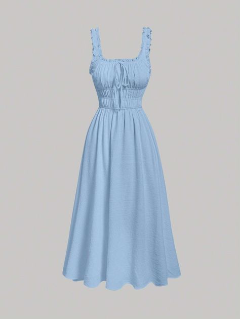 SHEIN MOD Solid Frill Trim Cami Dress for Sale Australia| New Collection Online| SHEIN Australia Womens Ruffle Dress, Light Blue Spring Dress, Light Blue Dress Aesthetic, Light Blue Casual Dress, Casual Blue Dress, Blue Beach Dress, Baby Blue Outfit, Blue Beach Dresses