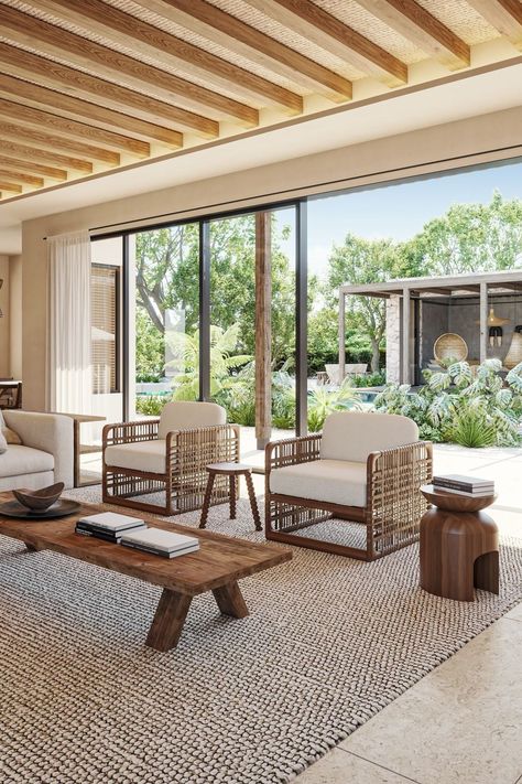 South Florida Home Undergoing Massive Renovation Lists for $15.5 Million - WSJ Large Living Room Window Ideas, Wall Mirrors Ideas, Large Living Room Window, Large Tv Wall Ideas, Living Room Window Ideas, Modern Tropical Interior Design, Large Tv Wall Ideas Living Room, Modern Tropical Interior, Large Living Room Wall Decor