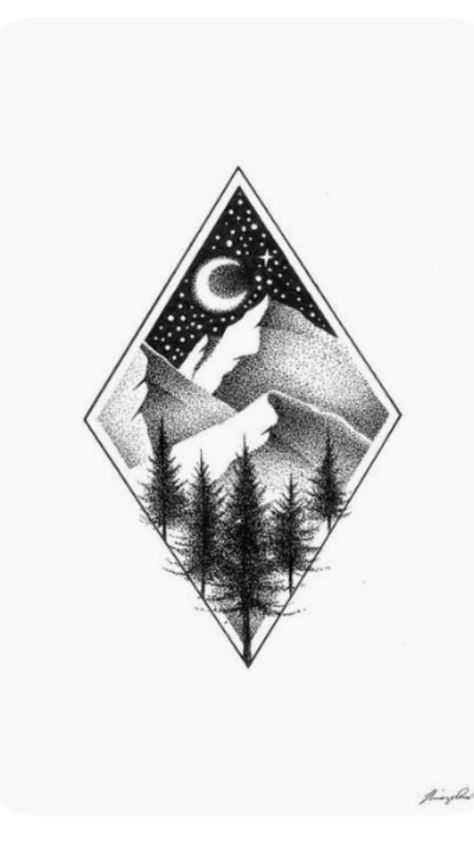 Thiago Bianchini Illustrations, Thiago Bianchini, Geometric Mountain Tattoo, Ink Pen Art, Tattoos Mandala, Stippling Art, Geometric Nature, Triangle Tattoos, Landscape Tattoo