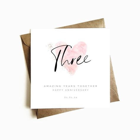 Third Anniversary Card, 'Three Amazing Years Together' - Anniversary Gift for Husband / Wife - 3rd Anniversary Card Third Anniversary, Anniversary Gift For Husband, 3rd Anniversary, Anniversary Gifts For Husband, Note Box, Gift For Husband, Plastic Packaging, Anniversary Card, Personalized Card