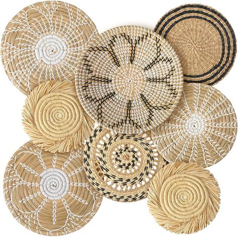 Amazon.com - Xuhal Set of 8 Hanging Woven Wall Basket Handmade Decorative Rustic Boho Wall Basket Decor Handcrafted Wicker Round Seagrass Basket Wall Art for Home Kitchen Farmhouse Table Living Room (Classic) Kitchen Farmhouse Table, Woven Wall Basket Decor, Boho Wall Basket Decor, Woven Basket Wall Decor, Wall Basket Decor, Woven Wall Baskets, Basket Wall Art, Coffee Table Centerpieces, Basket Decor